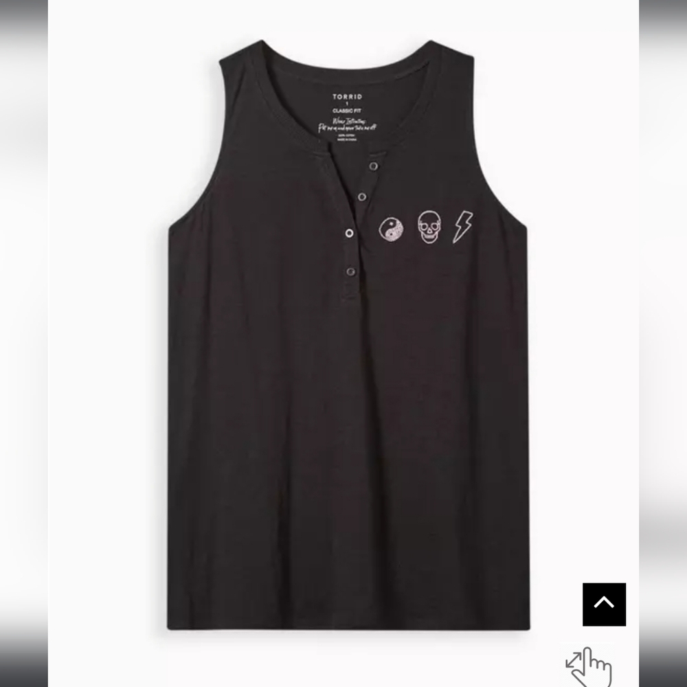 Torrid V-Neck Henley Tank -Embroidered Graphic Classic Fit Heritage Slub, size 1